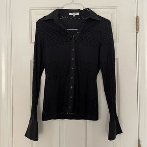 Anne Fontaine Button-Down Black Shirt with cut-out details